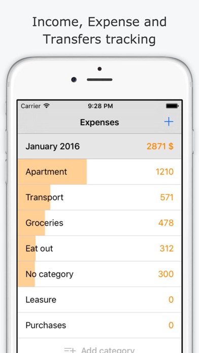 HomeMoney per iPhone: schermata delle spese